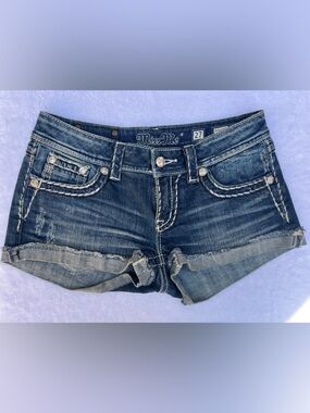 Miss Me Dark Indigo Distressed Denim Cutoff Shorts